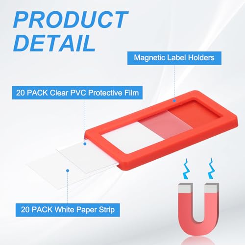 uxcell 20 Pcs Magnetic Label Holders, 2.4 x 1.2 Inch Data Card Holder with Paper Cards and Protective Films for Shelf White Board Toolbox Metal Wall Cabinet Drawer, Red - color: Red, size: 2.4 x 1.2 Inch