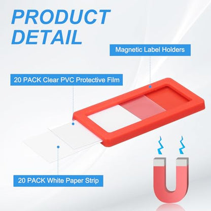 uxcell 20 Pcs Magnetic Label Holders, 2.4 x 1.2 Inch Data Card Holder with Paper Cards and Protective Films for Shelf White Board Toolbox Metal Wall Cabinet Drawer, Red - color: Red, size: 2.4 x 1.2 Inch