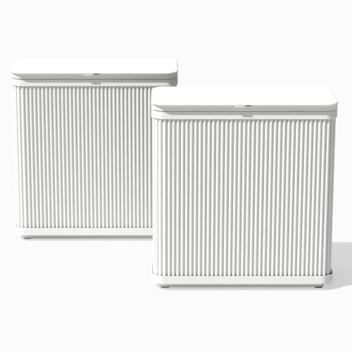 Veradek Tambour Waste Bin - Outdoor Trash Can with Dual Bag System - color: White, size: 25" L x 11.75" W x 26.5" H - 2 Pack