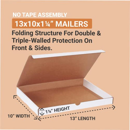 BOX USA Small Shipping Boxes 13'L x 10'W x 1.25'H, 50-Pack | Foldable Corrugated Cardboard Crush-Proof Box for Shipping, Packing, Moving and Storage - size: 13 x 10 x 1 1/4