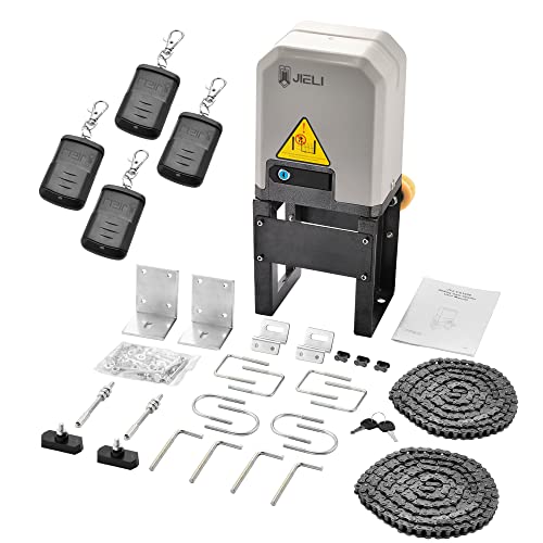 JIELI JY7 Automatic Sliding Gate Opener with 4 Remote Controls, Gate Operator Hardware Kit for Sliding Gate up to 1400 Pounds,Electric Rolling Driveway Slide Gate Motor - color: 1400lbs gate opener