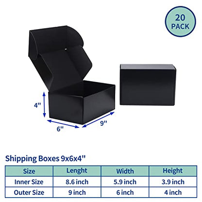 Rempry 9x6x4 Inches Black Shipping Boxes Pack of 20, Small Business Cardboard Mailer Boxes Gift Boxes for Shipping Packaging - color: Black, size: 9x6x4