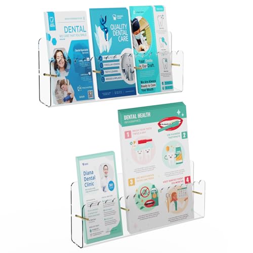 Brochure Holder Wall Mount, 2 Pack Acrylic Modular Flyer with Adjustable Magnetic Golden Bolt, Wavy Lace Pamphlet Display Stand for Organizer Trifold Flyer, Document, Leaflet, 3 Slots - color: 3 Slots