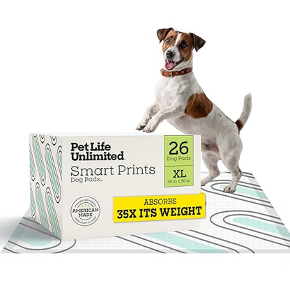 Pet Life Unlimited Smart Prints XL Puppy Pads for Dogs, Potty Training Pee Pads, 26 Count, 26" x 30", Leak-Proof, Super Absorbent, Quick-Dry, Patterned Pads with Odor Control, Made in USA - size: XL 26" x 30" 26-Count