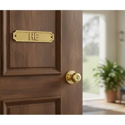 Brass HE Door Sign Plaque 22 x 5 cm | Gender Restroom Sign Wall Plate | Office, Home, Commercial Bathroom Identifier Sign with Mounting Screws - color: HE
