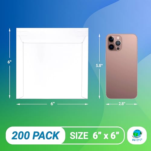 Rigid Mailers 6" x 6", Pack of 200 White Stay Flat Opaque Photo Mailers, Self-Sealing with Tear Strip, Stiff Cardboard Envelopes for Mailing - color: White, size: 6" x 6" / 200 Pack