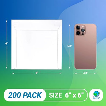 Rigid Mailers 6" x 6", Pack of 200 White Stay Flat Opaque Photo Mailers, Self-Sealing with Tear Strip, Stiff Cardboard Envelopes for Mailing - color: White, size: 6" x 6" / 200 Pack