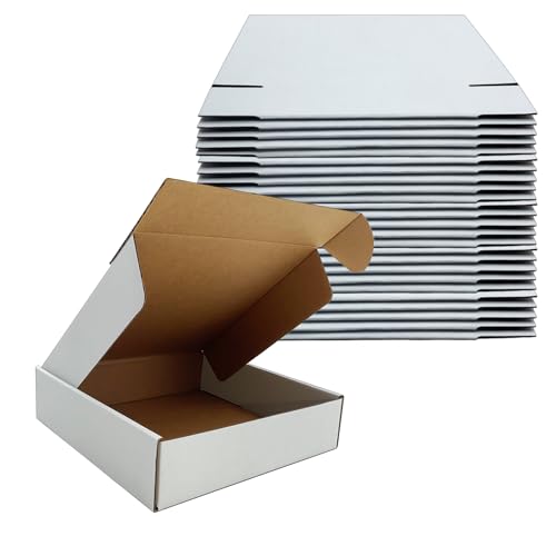 8x8x2 Inch Shipping Boxes Set of 25,White Corrugated Cardboard Mailers - size: 8x8x2 inches