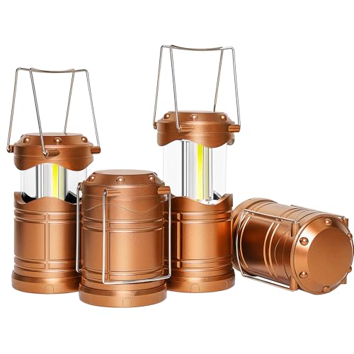 Lichamp LED Camping Lantern, 4 Pack Battery Powered Flashlight for Power Outages, Portable Collapsible Hanging Light Essential for Home, Outdoor, Emergency Lamp Survival Kit Gear for Hurricane, Gold - color: Gold