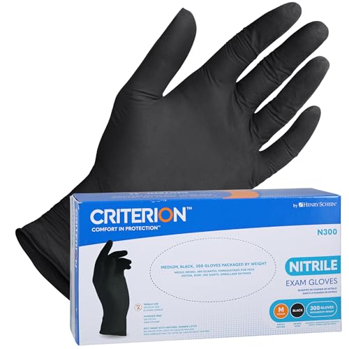 Henry Schein Criterion N300 Nitrile Exam Gloves, Black – 300/Box, Latex-Free, Disposable, Textured Fingertips, Beaded Cuff - size: Small (Pack of 300)