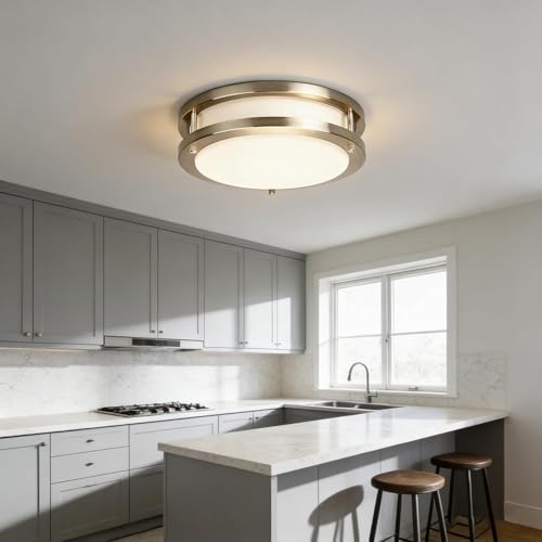 Drosbey 42W Dimmable LED Ceiling Light Fixture, Flush Mount Light Fixture for Kitchen, Bathroom, Bedroom, Garage, 4200 Lumens, 500W Equivalent, Daylight 5000K, Brushed Nickel - color: Brush Nickel, size: 42W