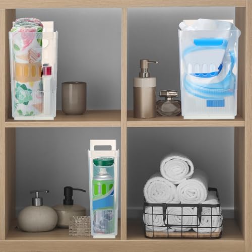 Qunclay 6 Plastic Freezer Organizer Bins with Wheel Set Clear Tall Narrow Kitchen Pantry Organizer Snack Storage Containers for Office Refrigerator(3 Sizes) - size: 10 x 13.3 x 3.5/5.5/6.7 inches