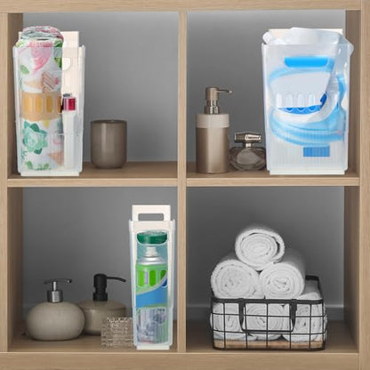 Qunclay 6 Plastic Freezer Organizer Bins with Wheel Set Clear Tall Narrow Kitchen Pantry Organizer Snack Storage Containers for Office Refrigerator(3 Sizes) - size: 10 x 13.3 x 3.5/5.5/6.7 inches
