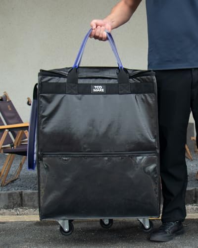 Large Black Reusable Grocery Bag on Wheels, Folding Rolling Tote - color: Black, size: Large