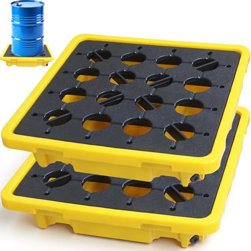 Spill Containment Tray with Drain, Anti-Leak Plastic Oil Tank Spill-Proof Pallet, Industrial Oil Drum Modular Platform,26.4 x 26.4 x 5.9in,1 Drum,2 Pcs - color: 2 Piece, size: 1 Drum