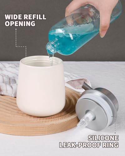 BosilunLife Ceramic Soap Dispenser - Dish Soap Dispenser for Bathroom 12Oz - color: Beige With Silver Pump
