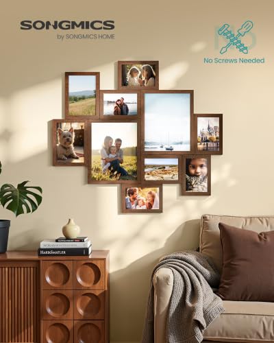 SONGMICS 10 Tool-Free Assembly Collage Photo Frames for Wall - color: Rustic Brown, size: 8*10 2 pack+ 5*7 4 pack + 4*6 4 pack