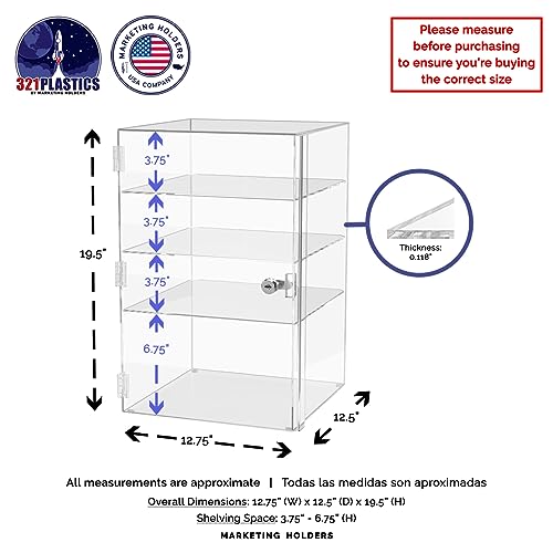 Marketing Holders Acrylic Locking Vertical Cabinet with Keys 12" x 12" x 19" Clear Countertop Lucite Hinged Swing Door Locker for Retail Products and Convenience Stores Merchandise - size: 12"W x 12"D x 19"H