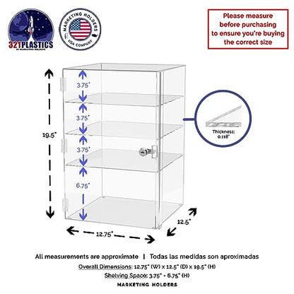 Marketing Holders Acrylic Locking Vertical Cabinet with Keys 12" x 12" x 19" Clear Countertop Lucite Hinged Swing Door Locker for Retail Products and Convenience Stores Merchandise - size: 12"W x 12"D x 19"H