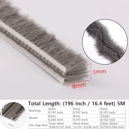 5m (16feet) Brush Weather Striping Card-Slot Seal Strip Pile Weatherstrip Door Sweep Brush for Door Window (5mm x 8mm (3/16" 5/16"), Gray) - size: 5mm x 8mm