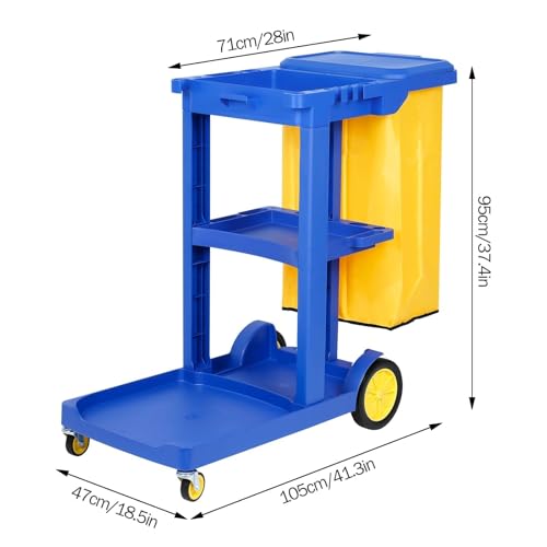 tonchean Commercial Janitorial Cart, 3-Shelf Housekeeping Cart with 22 Gallon Vinyl Bag & Cover, Large Cleaning Cart with Wheels for Hotel, Store, School, Office