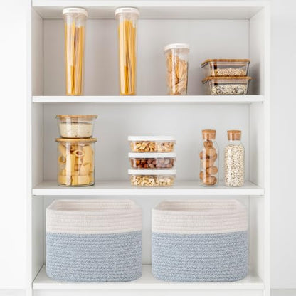 OIAHOMY 3 PACK Cube Storage Bins Storage Baskets Shelf Bins Blue&White - color: Blue&White