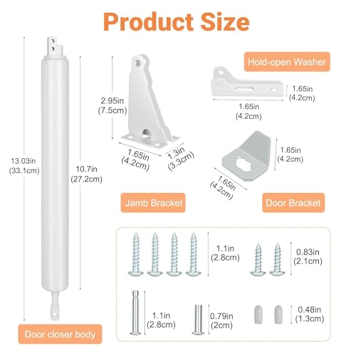 Storm Door Closer, White Heavy Duty Screen Door Closers with Protector Chains Spring, Compatible with Andersen/Emco/Larson/40201 (Closer and Chain, 1 Pack(White)) - size: 1 Pack(White)