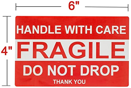 SJPACK Large Fragile Stickers 4'' x 6'' Eye-catching Fragile - Handle with Care - Do Not Drop - Thank You Shipping Labels(500 Labels/Roll) (6 Rolls) - size: 6 Rolls