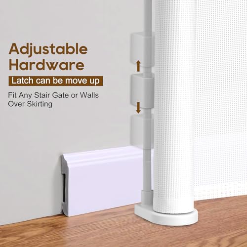 Miumoon 120 inch Reinforced Retractable Baby Gates 34 inch Tall - color: White, size: 34" Tall x 120" Wide