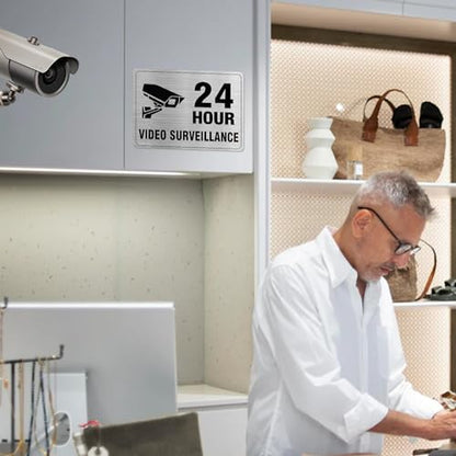 EVQ 24 Hour Video Surveillance Sign Aluminum Silver 8 x 6 Inch 2 Pack - color: 24 HOUR VIDEO SURVEILLANCE - 8"×6"