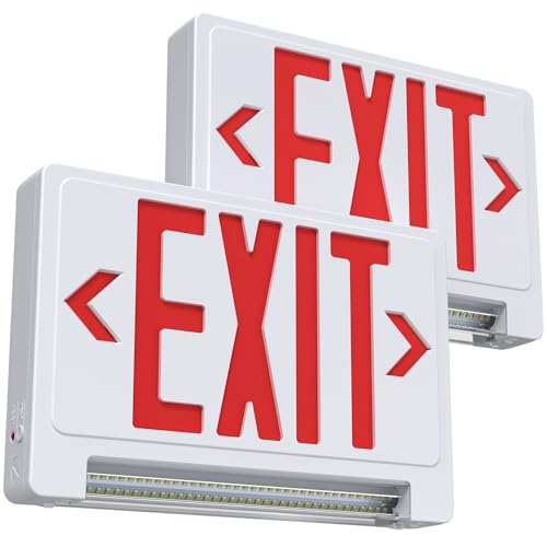 Exit Sign with Adjustable LED Pipe, Exit Signs with Emergency Lights Bar Combo, Compact Hardwired Exit Sign with Battery Backup，Red Led Emergency Exit Light for Business , 120V/277VAC,UL Listed,Top/Side/Wall Mount (2 Pack) - color: 2 Pack