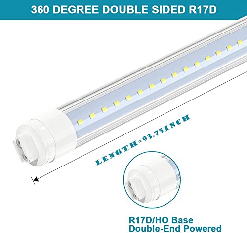 JESLED 360 Degree T8 T10 T12 8ft 52w LED Tubes, R17D/HO Base, 4-Pack - size: 8 feet