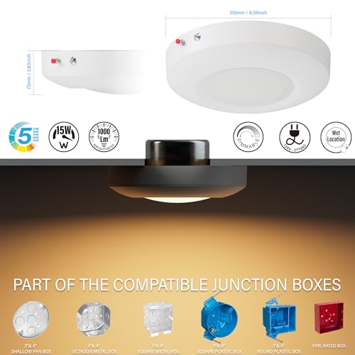 6 Inch LED Emergency Disk Light Kit with Battery Backup, Ceiling Mount Emergency Lights, Dimmable, 120-277V, 15W, 1000lm, CRI90, 5CCT Selectable, ETL & Wet Rated, White, 4 Packs - color: 4 Packs 5CCT White With Battery Backup, size: 6inch
