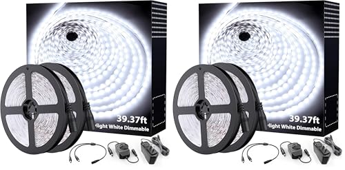 Onforu LED Strip Lights,39.37ft 6000K Dimmable Daylight White Tape Light,12m 720 LEDs 2835 Flexible Ribbon Mirror Light, 12V Adhesive Rope Lights for Kitchen, Under Cabinet, Bedroom (Pack of 2) - color: Daylight White, size: 39.37FT (Pack of 2)