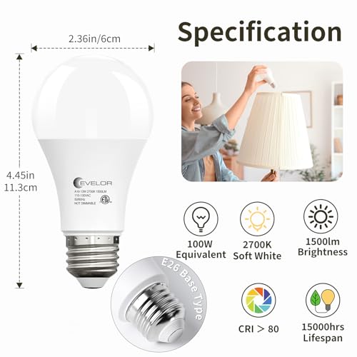 evelor 6-Packs A19 LED Light Bulbs,100 Watt Equivalent,2700K Soft White - color: Soft White 2700k, size: 6 Pcs