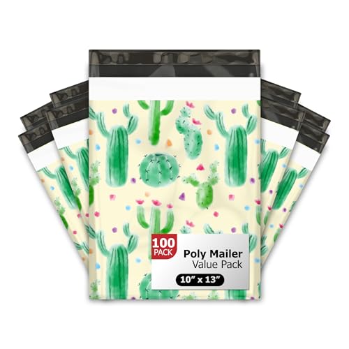 10x13 (100) Cactus Floral Designer Poly Mailers Waterproof Self Sealing Tear Resistant Polymailers Shipping Envelopes Premium Printed Bags For Small Businesses - color: Cactus, size: 10x13 inches