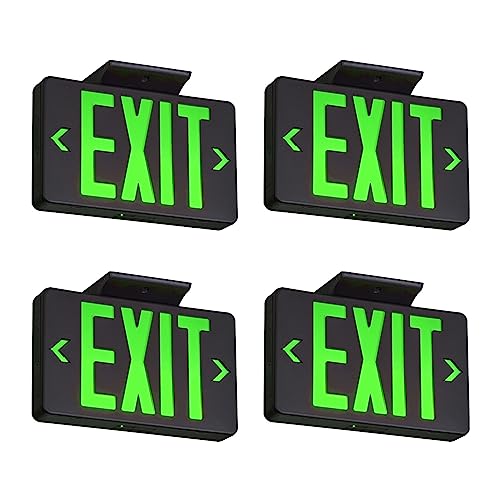 TANLUX Green Exit Sign with Black Housing, LED Emergency Exit Light with Battery Backup, UL Listed, Hardwired Exit Signs with Emergency Lights, Commercial Emergency Lights for Business - 4 Pack - color: Black Housing+Green Letter, size: 4 Pack