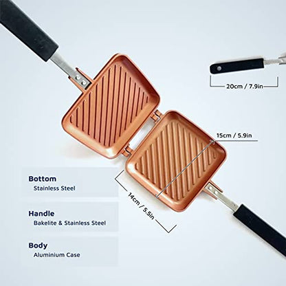 Jean-Patrique Stovetop Panini Grill Press Sandwich Maker, Copper – Ceramic Nonstick Grilled Cheese Maker with Handles - Indoor & Outdoor Double-sided Sandwich Toaster - color: Copper