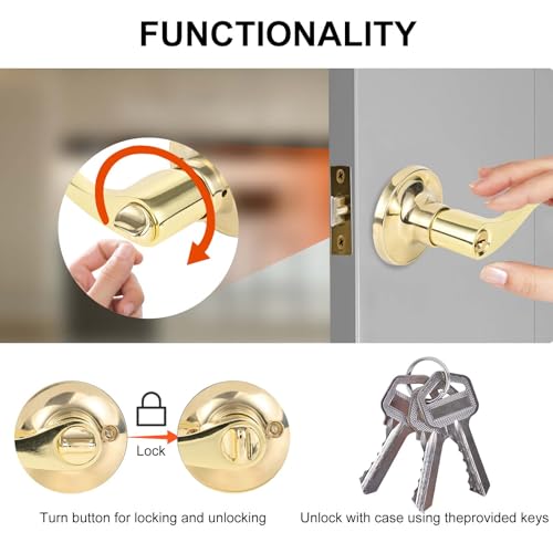 High-Security Stainless Steel Door Lever with Lock and Key (Gold) - color: 8300-Gold