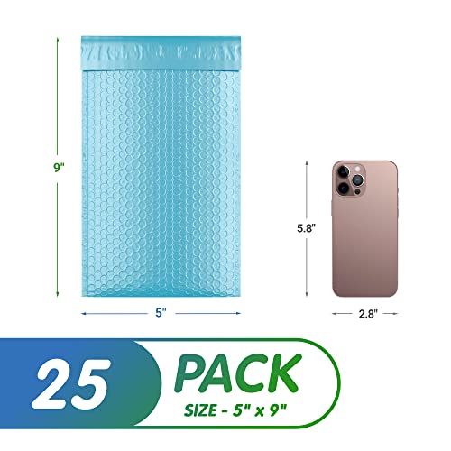 Poly Bubble Mailers, 5 x 9 Inch Light Blue Padded Mailers, Self Seal Shipping Envelopes, Lightweight Poly Mailer Bags, Waterproof Mailing Bags, Pack of 25 - color: Light Blue, size: 5" x 9" / 25 Pack