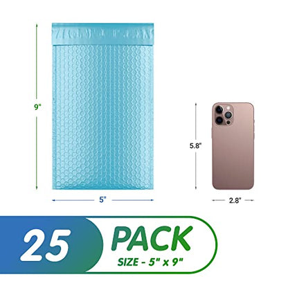 Poly Bubble Mailers, 5 x 9 Inch Light Blue Padded Mailers, Self Seal Shipping Envelopes, Lightweight Poly Mailer Bags, Waterproof Mailing Bags, Pack of 25 - color: Light Blue, size: 5" x 9" / 25 Pack