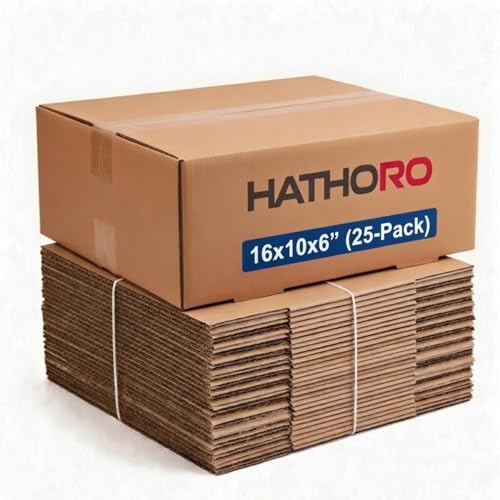Shipping Boxes 16"L x 10"W x 6"H (25-Pack) | Flat Corrugated Cardboard Single-Wall Kraft Boxes for Moving, Packing and Storage - size: 16x10x6
