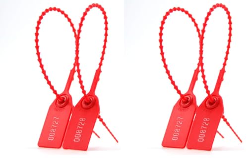 Leadseals(R) 100 Plastic Tamper Seals, Zip Ties for Fire Extinguishers Pull Tite Security Tags Numbered Disposable Self-Locking Tie 250mm Length (Red) (Pack of 2) - color: Red, size: 100 PCS (Pack of 2)