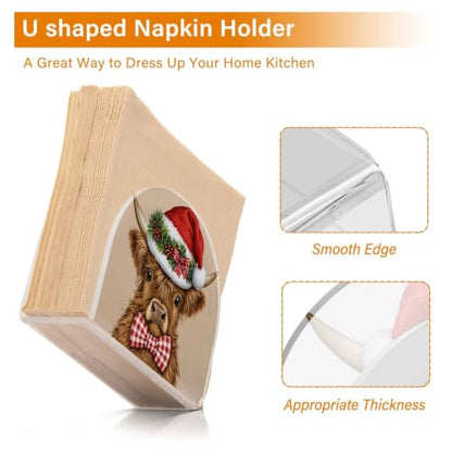 Christmas Cow Napkin Holder for Table Acrylic Tissue Dispenser - color: Christmas Highland Cow