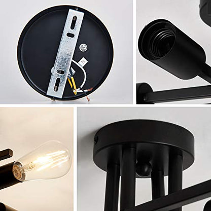 ZGLAOJT 6-Lights Semi Flush Mount Ceiling Light Fixture，Black Industrial Chandelier，Farmhouse Lighting for Dining Room Living Room Kitchen Bedroom - color: Black, size: 6-Light