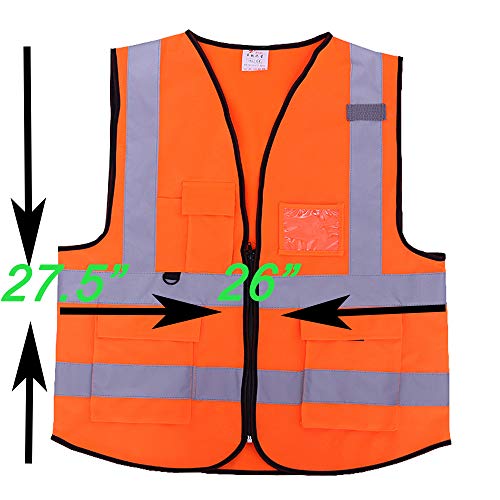 zojo High Visibility Reflective Safety Vest with Multi Pockets 10 Pack Bulk - color: Neon Orange, size: XX-Large