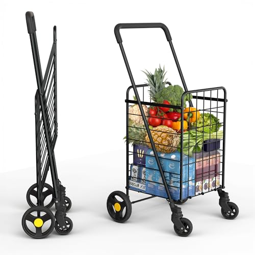 Our Modern Space Shopping Cart & 360° Swivel Wheels | Foldable Collapsible & Lightweight | Perfect for Groceries Laundry Utility Cart - Black - color: Black, size: Standard
