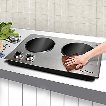 Double Burner, CUSIMAX 1800W Ceramic Electric Hot Plate for Cooking, Silver - color: Silver Bright, size: Double