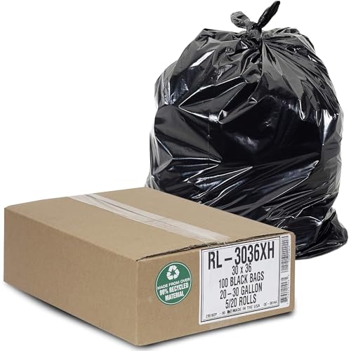Aluf Plastics - RL-3036XH 20-30 Gallon Trash Can Liners (100 Count) - 30" x 36" - Thick 1.5 MIL Equivalent Black Trash Bags for Bathroom, Kitchen, Office, Industrial, Commercial, Recycling and More - color: Black, style: 20-30 Gal, 1.2 Mil, 100 Count