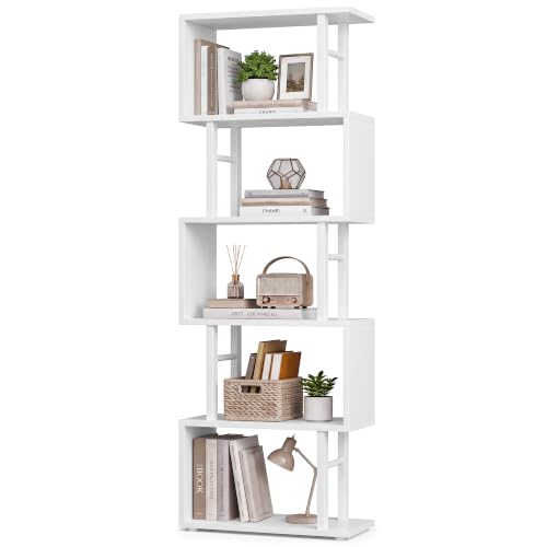 VASAGLE 6-Tier Book Shelf, S-Shaped Tall Display Shelf for Living Room - color: White, style: 6-Tier (15"W)